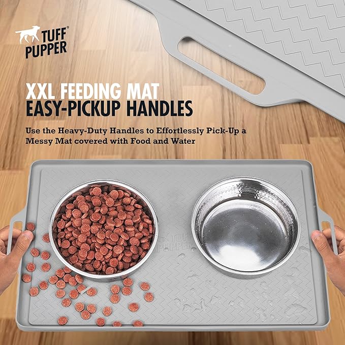 Tuff Pupper 28x20 Large Dog Feeding Mat for Food and Water | Dog Food Mats for Floors | Waterproof Dog Water Bowl Mat | Dog Placemats Pet Food Mat | Silicone Feeding Mat for Cats and Cat Bowls