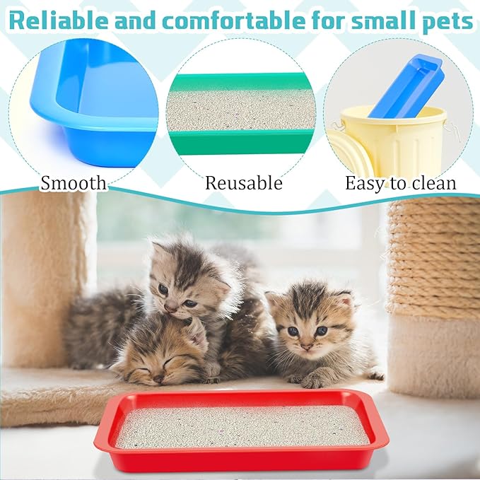 Tessco for you 3 Pcs Open Small Kitten Litter Box Rabbit Pan Waterproof Plastic Litter Tray Travel Toilet for Cats Bunny Guinea Pig Small Pet, Easy Clean(Fresh Color,15.1 x 12 x 1.4 Inch)