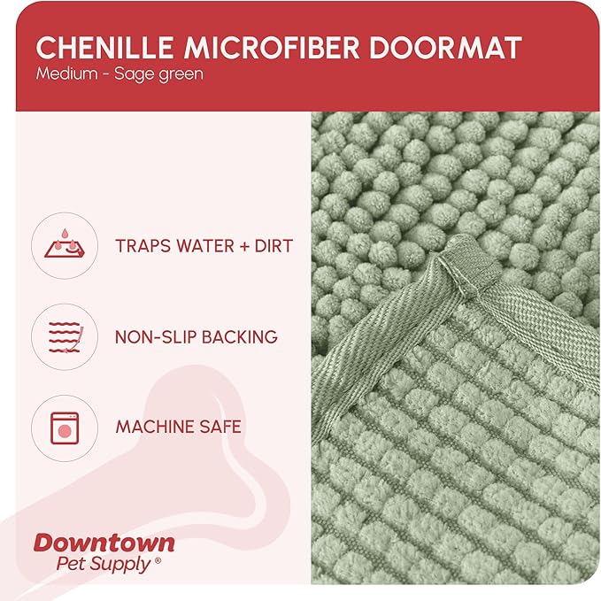 My Doggy Place Microfiber Dog Mat for Muddy Paws, 31" x 20" Sage - Absorbent and Quick-Drying Dog Paw Cleaning Mat, Washer and Dryer Safe - Non-Slip Rubber Backed Dog Floor Mat, Medium