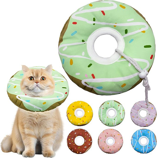 Cat Cone Collar Soft, Adjustable Cat Recovery Collar Kitten Cones to Stop Licking, Cute Donut E Collar After Surgery, Cats Neck Pillow Cone Elizabethan Cones of Shame (Waterproof Green, Medium)