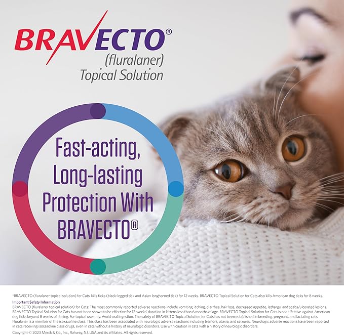 BRAVECTO Topical Solution for Cats, Flea & Tick, 12 Week Supply, 2.6-6.2 lbs., Green Box