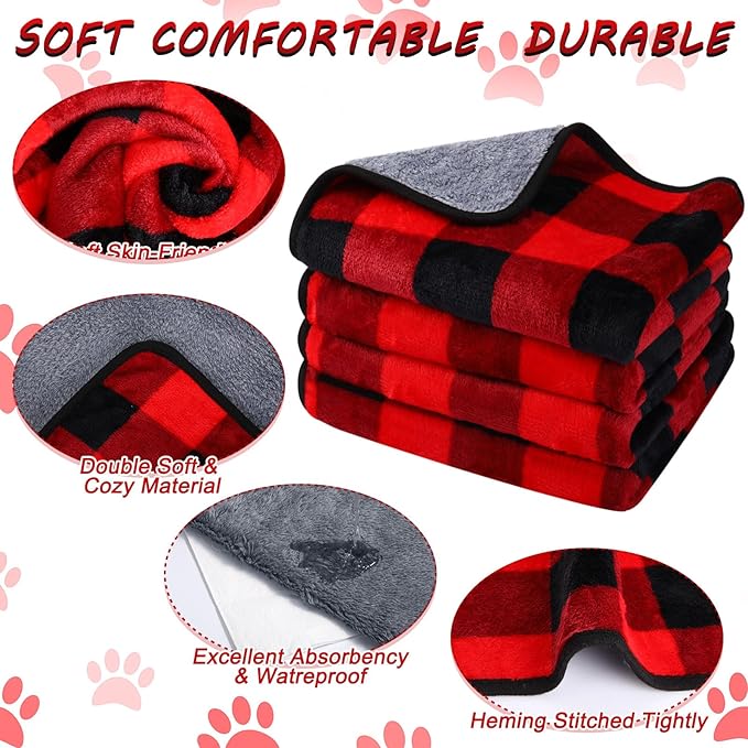 Reginary 4 Pcs Waterproof Guinea Pig Blankets Washable Small Animal Fleece Bedding Absorbent Guinea Pig Cage Liners Reusable Pet Pee Pad Sleep Mat for Hamster Ferret (Red Plaid,24 x 16 Inch)