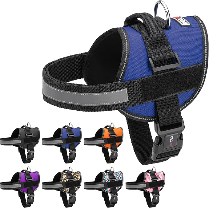 Dogline Dog Harness, Reflective No-Pull Adjustable Vest with Handle for Walking, Training, Breathable, No - Choke Harness for Small, Medium or Large Dogs Room for Patches Girth 15 to 18 in Cyan Blue