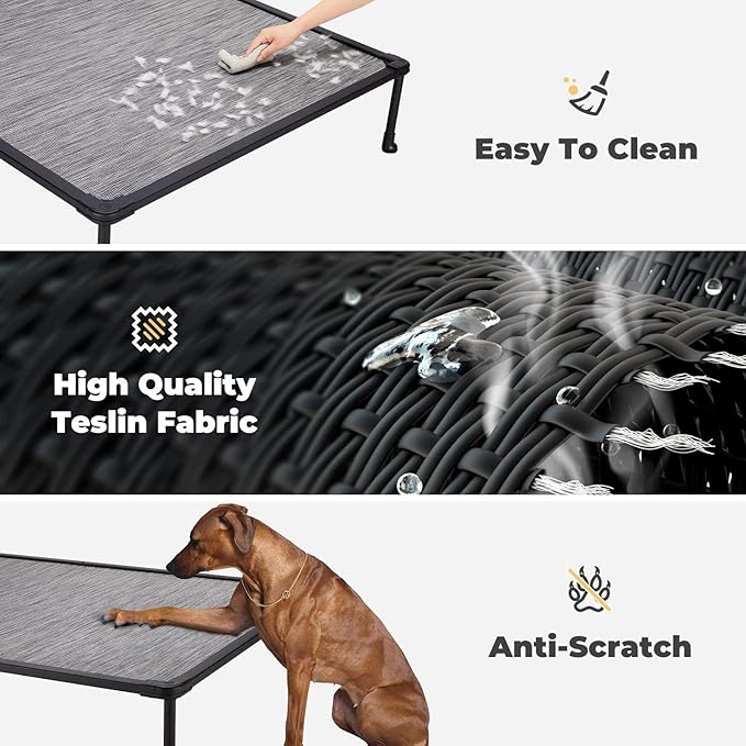 Veehoo Chewproof Elevated Dog Bed - Cooling Raised Pet Cot, Breathable Mesh, Washable & Non-Slip for Large Dogs, Indoor/Outdoor, Black Silver Mat and Black Frame, 59x37inches (Model CWC2203A03)