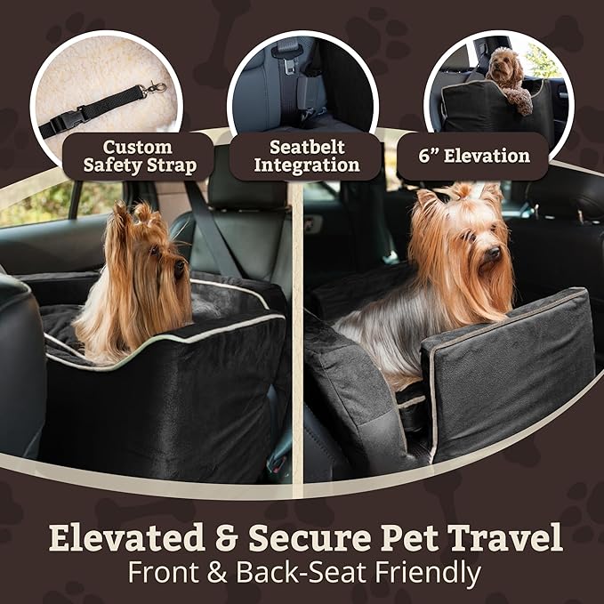 Snoozer Lookout I Dog Car Seat - Small Dog & Puppy Car Seat, Booster Bed for Small and Medium Size Pets up to 25 Lbs, Elevated, Washable - Medium