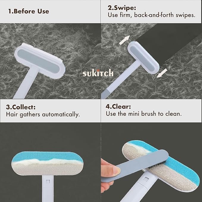 Pet Hair Remover for Couch, Grey, 17.3Inch, Durable, Reusable, Washable Lint Cleaner for Dog and Cat Hair, Gentle on Furniture, Effective on Carpets, Clothing, Bedding