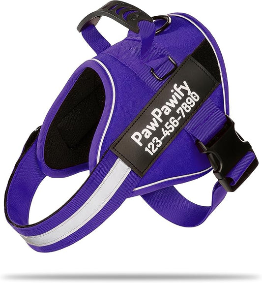 PawPawify Custom No Pull Dog Harness with Name and Phone Number, Heavy Duty Personalized Pet Vest to Prevent Tugging, Pulling, or Choking, Training and Walking (New Purple, XXL (85-140 LBS))