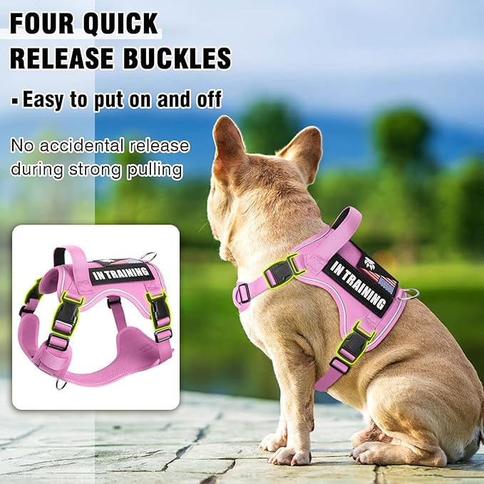 WINSEE Service Dog in Training Harness with 5 PCS Patches, Reflective Tactical Dog Vest Harness, Adjustable Soft Oxford Pet Harness with Easy Control Handle, Hook & Loop Panels for Walking Hiking