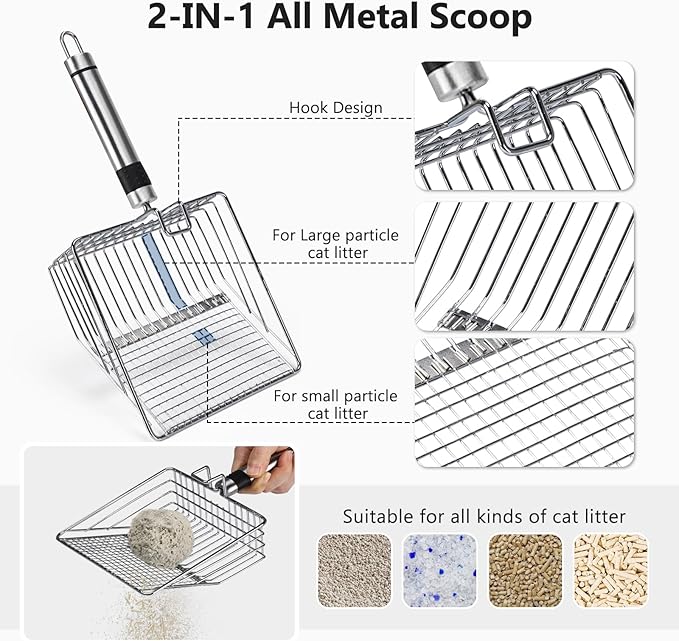 Stainless Steel Litter Box, Extra Large Litter Boxes for Big Cats, XL Metal Cat Litter Box with Lid, Anti-Urine Leakage, Non-Sticky, Include Cat Mat and Litter Scoop