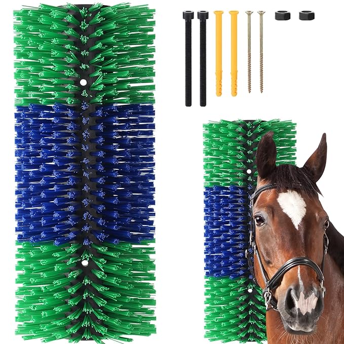 Livestock Scratching Brush, 17.5 x 7.8 Inch Goat Brushes for Grooming, Horse Brushes for Shedding, Livestock Brush with 4 Screws Great for Horse, Elk, Cattle, Pig, Sheep（Green）