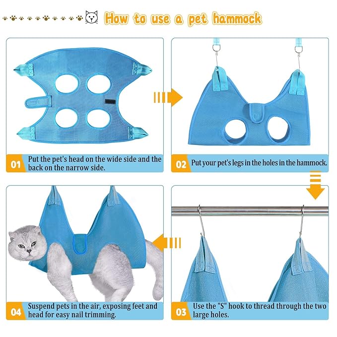 JIURUN Cat Grooming Hammock for Nail Trimming, Pet Grooming Hammock(XS),Trimmer, Nail File, Pet Comb，for Cats Dogs LED Collar Light Rechargeable and Bat Costume Wings