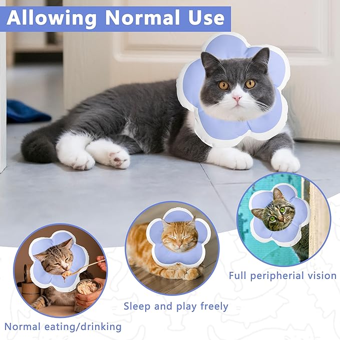 Cat Cone Collar Soft, Waterproof Cats Cones to Stop Licking After Surgery, Adjustable Soft Elizabeth Cats Collars for Wound Healing, Flower Shape Cat Recovery Collar (Purple, Large)