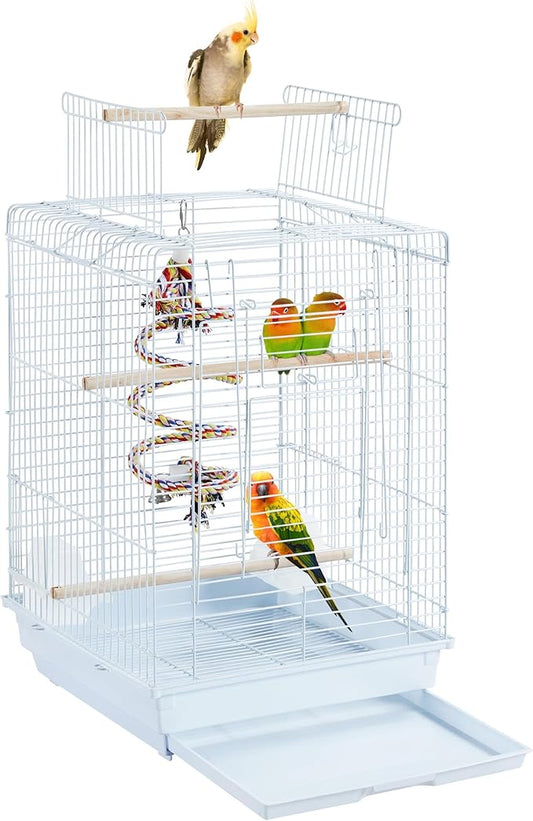 Yaheetech Open Play Top Travel Bird Cage for Conure Sun Parakeet Green Cheek Conure Lovebird Budgie Finch Canary, Small-Size Cage Portable