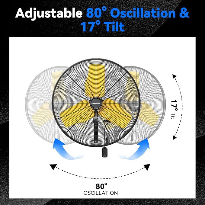 Pro 9500 CFM 24" Outdoor IP44 Waterproof Wall Mount Fan, 3-Speed Oscillating Metal Fans with Enclosure Motor, Heavy Duty Wall Fan for Patio, Warehouse, Garage, and Jobsite