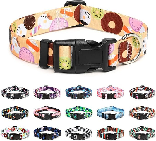 Mercano Adjustable Dog Collar - Special Design Patterns, Soft Nylon Comfortable Sturdy Pet Collar for Small Medium Large Dogs (S, Beige Cookie)