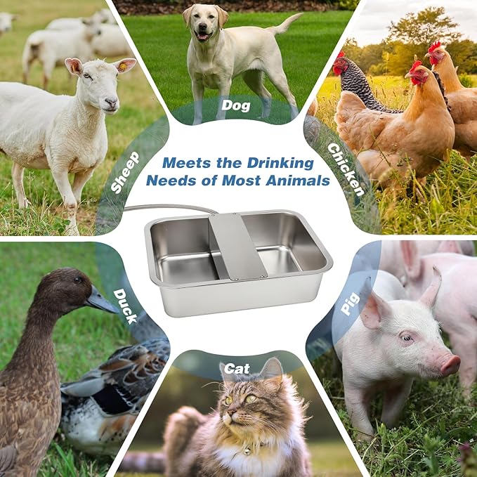 YUEPET 3 Gallon Auto Dog Water Bowl Dispenser Outside Automatic Water Dispenser for Large Dogs Stainless Steel Auto-Fill Dog Waterer Feeder with Float Valve for Pets Indoor Outdoor Use