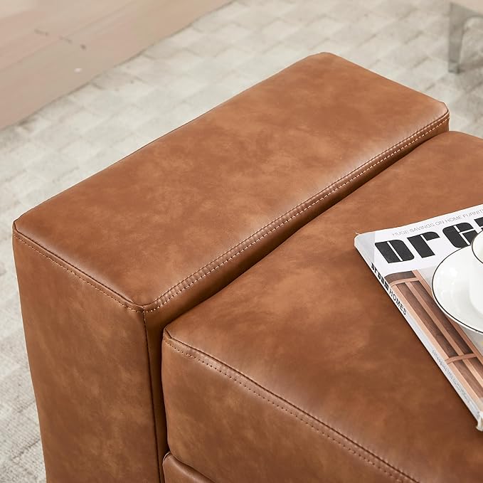 55" End of Bed Storage Bench Ottoman for Bedroom, Faux Leather Upholstered Entryway Bench Long Window Seating for Corner/Living Room/Recption Room/Office/Shop, Brown