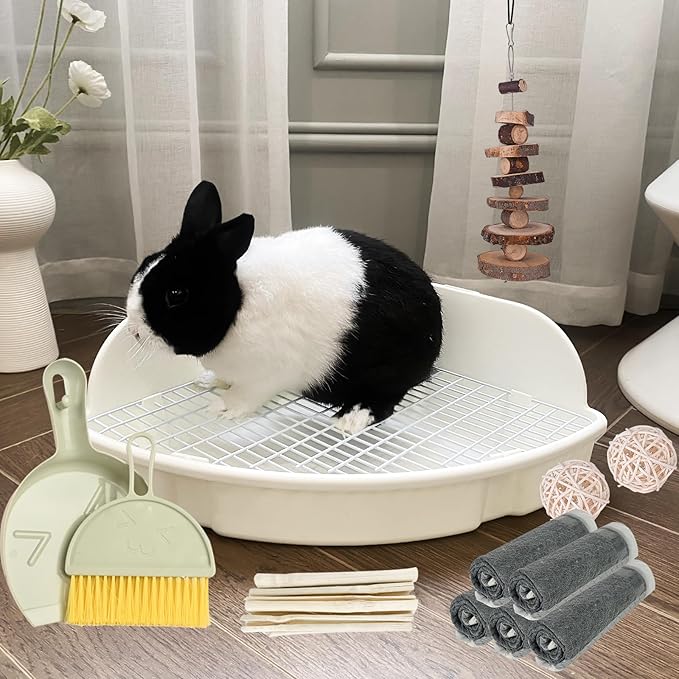 RUBYHOME Rabbit Litter Box Large Bunny Guinea Pig Corner Litter Box Potty Trainer Bigger Pet Pan Hamster Bedding Cage Litter Fanshaped for Adult Guinea Pigs Chinchilla Ferret, 20 in x 13.2 in x 6 in