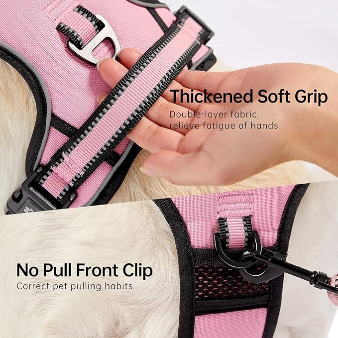 NESTROAD No Pull Dog Harness,Adjustable Oxford Dog Vest Harness with Leash,Reflective No-Choke Pet Harness with Easy Control Soft Handle for Small Dogs(X-Small,Pink)