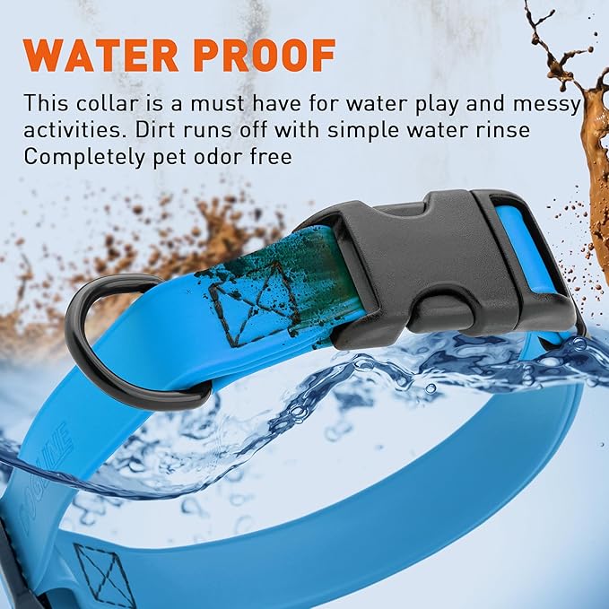 Dogline Biothane Waterproof Dog Collar with Quick Release Buckle Strong Coated Nylon Webbing with Odor- Proof for Easy Care Easy to Clean Fits Small Medium or Large Dogs, Dogline Blue 3/4" W 12-19" L