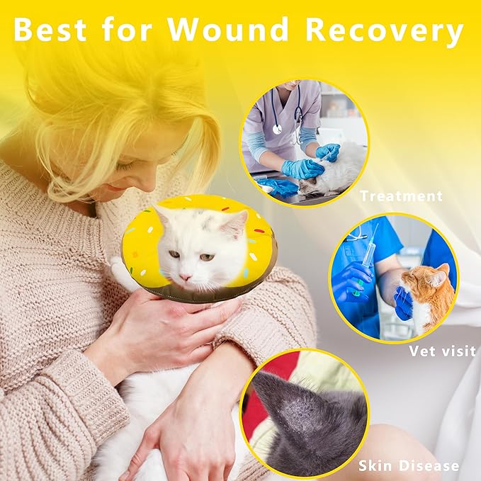 Cat Cone Collar Soft, Adjustable Cat Recovery Collar Kitten Cones to Stop Licking, Cute Donut E Collar After Surgery, Cats Neck Pillow Cone Elizabethan Cones of Shame (Waterproof Yellow, Large)