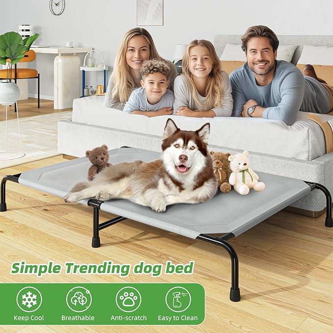 Simple Trending Raised Dog Bed for Extra Large Dogs, Waterproof XL Dog Cot, Outdoor Elevated Pet Bed, 60.25" x 37.25", Grey