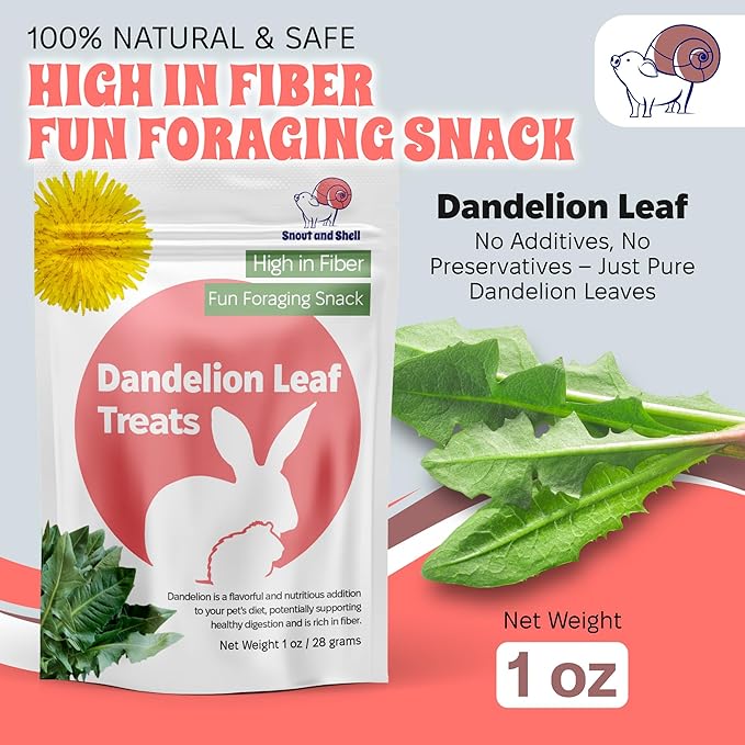 Snout and Shell Dandelion Leaf Treat for Small Pets – 1 oz (28g) | High-Fiber, Natural Foraging Snack for Rabbits, Guinea Pigs, Chinchillas, Squirrels & More