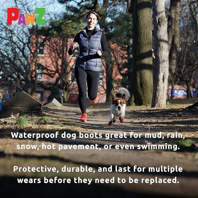 PawZ Rubber Dog Boots for Paws up to 2 1/2", 24 Total (2 Packs of 12) - All-Weather Dog Booties for Hot Pavement, Snow, Mud, and Rain - Waterproof, Anti Slip Dog Socks - Small, Red