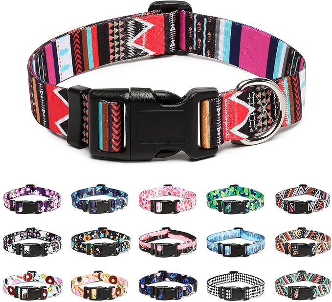 Mercano Adjustable Dog Collar - Special Design Patterns, Soft Nylon Comfortable Durable Pet Collar for Small Medium Large Dogs (XS, Tribal Pink)