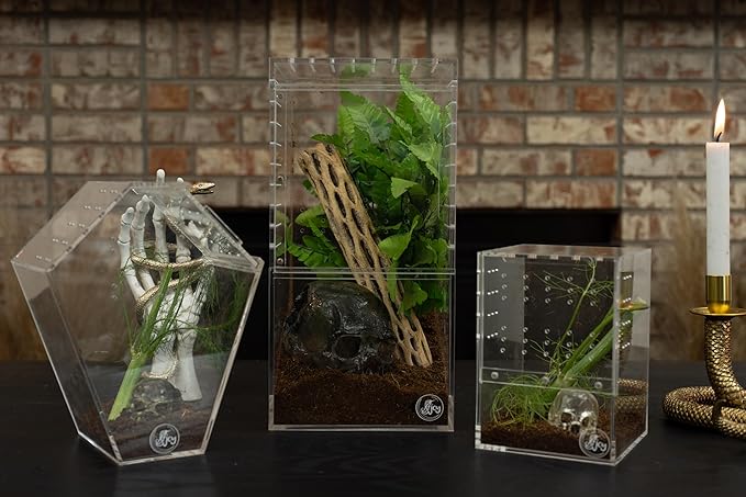 Jumping Spider Enclosure 5"x5"x7" or Tarantula Enclosure - Reptile Terrarium w/Sliding Magnetic Door - Great Reptile Tank & - Acrylic Aquarium Spider Box for Terrestrial or Arboreal Animals