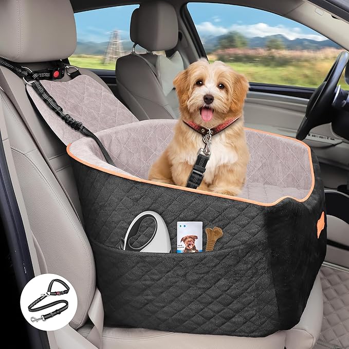 COCASES Dog Car Seats for Small Medium Dogs, Height-Adjustable Dog Booster Car Seat, Detachable and Washable Car Dog Bed with Seat Belt for Pet Under 35lbs Car Trip