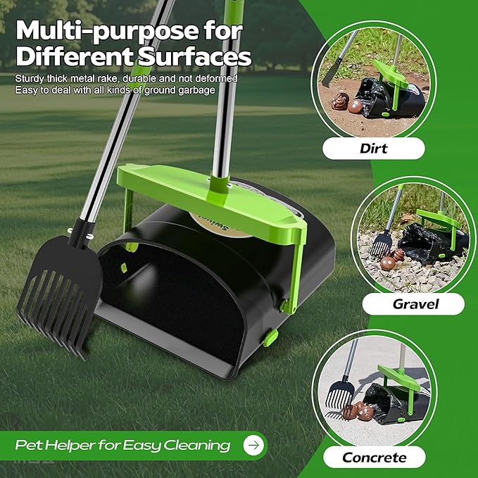 UPSKY Dog Pooper Scooper Swivel Bin & Rake Kit with 100 Waste Bags,33.4" Stainless Steel Long Handle Heavy Duty Pet Poop Shovel for Large Medium Small Dogs, Odor-Proof Lid for Yard/Lawn/Outdoor Use