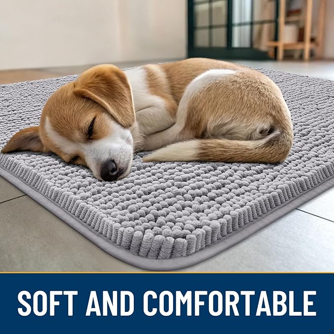 Smiry Dog Door Mat for Muddy Paws 40x32, Absorbs Moisture and Dirt Doormat, Non-Slip Washable Quick Dry Chenille Front Door Mat Indoor Entrance, Entryway Carpet for Inside Floor, Light Grey