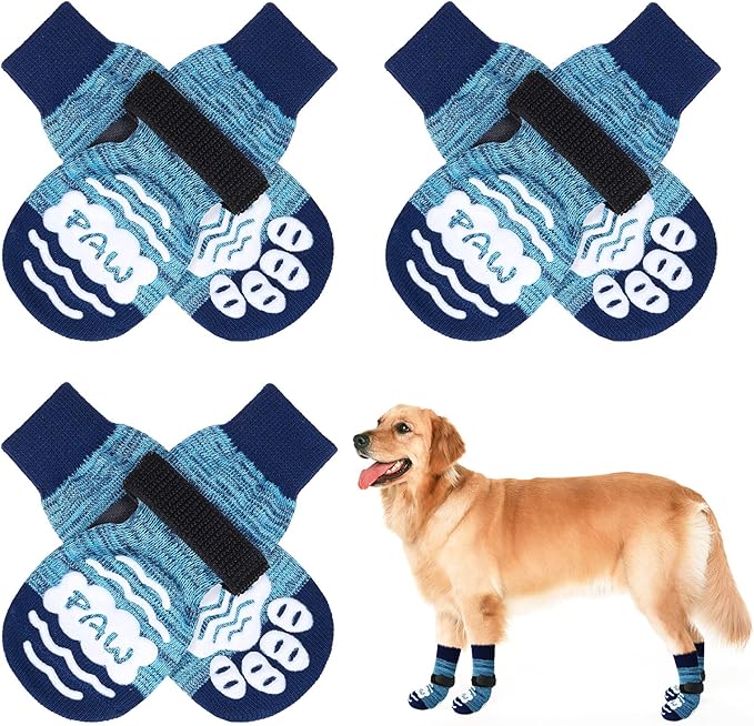 BEAUTYZOO Anti Slip Dog Socks for Small Medium Large Dogs,Paw Protector with Grips for Hardwood Floor Hot/Cold Pavement,Traction Control 3 Pairs AntiTwist Dog Shoes to Prevent Licking for Senior Dog