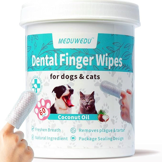 Dental Care Finger Wipes 60 Counts,Teeth Cleaning Finger Wipes for Dogs & Cats,Reduces Plaque & Supports Oral Freshness, Small Animal Stain Removers, Coconut Scent