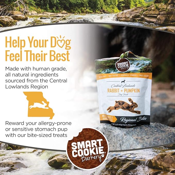 Smart Cookie All Natural Dog Treats - Rabbit & Pumpkin - Training Treats for Dogs & Puppies with Allergies, Sensitive Stomachs - Soft Dog Treats, Grain Free, Chewy, Human-Grade, Made in USA - 5oz Bag