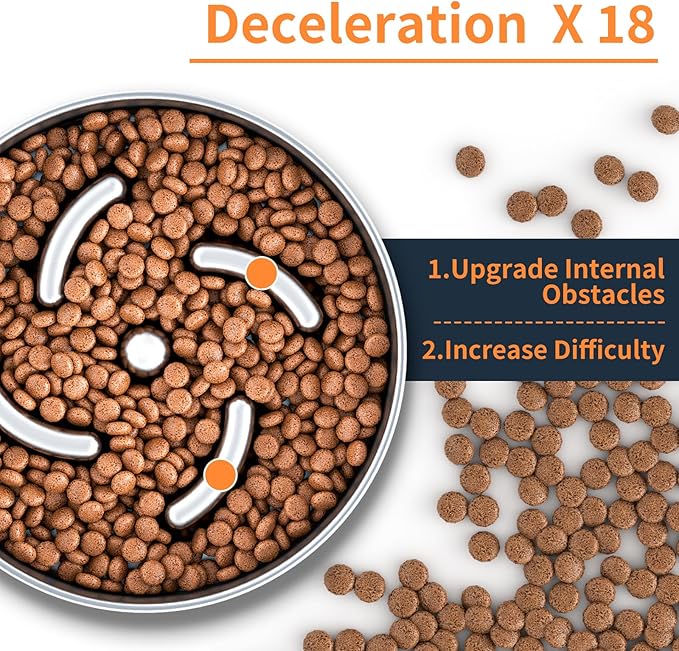 Slow Feeder Dog Bowls with Non-Slip Bottom Stainless Steel Metal Slow Feeing Bowls 3 Cups for Small Medium Dogs and Fast Eaters Slowing Down of Eating