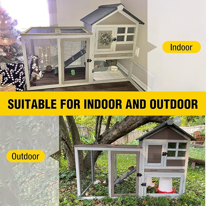 Aivituvin Rabbit Hutch Indoor Bunny Cage Outdoor with Run Chicken Coop Guinea Pig House with Waterproof Asphalt Roof,No Leakage Pull Out Tray