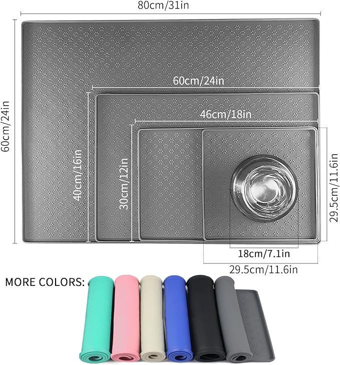 Ptlom Pet Placemat for Dog and Cat, Mat for Prevent Food and Water Overflow, Suitable for Small, Medium and Big Pet, 18" 12", Grey, Silicone