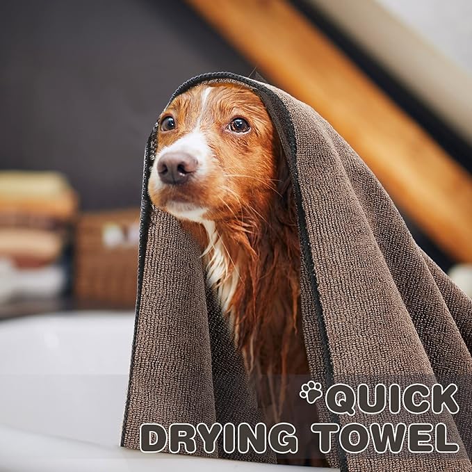 Chumia 4 Pack Dog Towels for Drying Large Microfiber Grooming Tools Absorbent Soft Bath Supplies with Embroidered Paw for Small Medium Pet Products(30 x 50 Inch,Brown)