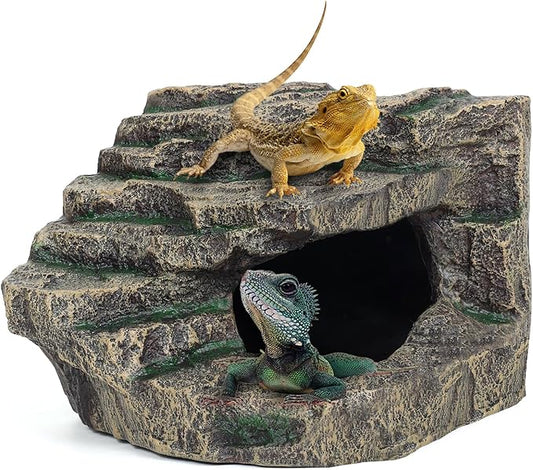 Beared Dragon Tank Accessories for Adults, Snake Hide, Reptile Tank Accessories, Perfect Natural Large Reptile Hide, Professional Turtle Basking Platform (E-Large)