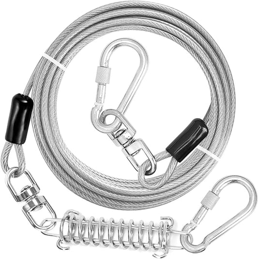 Jenico Dog Tie Out Cable - 10/15/20/30/40/50/70/100/150FT Runner Cable with Swivel Hook and Shock Spring, for Small to Medium Pets Up to 500 LBS