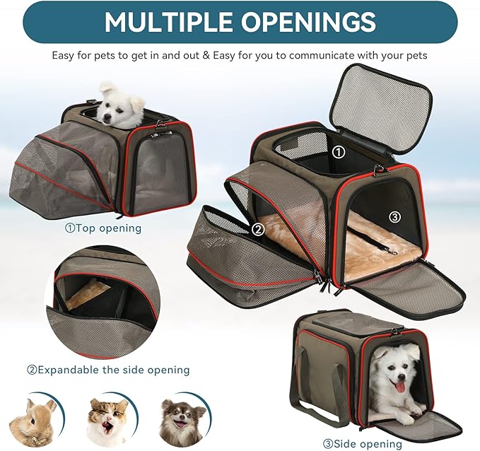 Petsfit Expandable Cat Carrier Dog Carriers,Airline Approved Soft-Sided Portable Pet Travel Washable Carrier for Kittens,Puppies,Removable Soft Plush mat and Pockets,Locking Safety Zippers