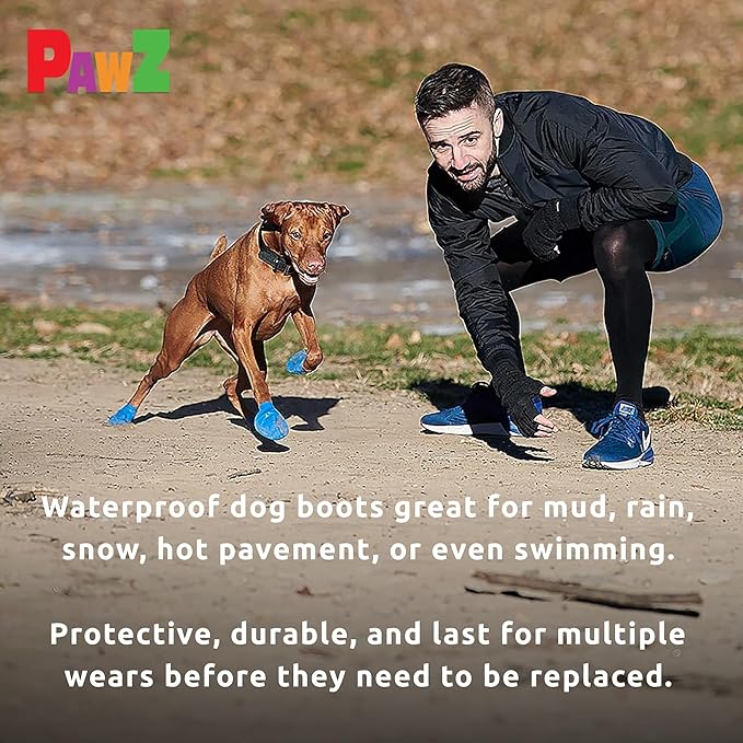 PawZ Rubber Dog Boots for Paws up to 1 1/2", 24 Total (2 Packs of 12) - All-Weather Dog Booties for Hot Pavement, Snow, Mud, and Rain - Waterproof, Anti Slip Dog Socks - XX-Small, Yellow