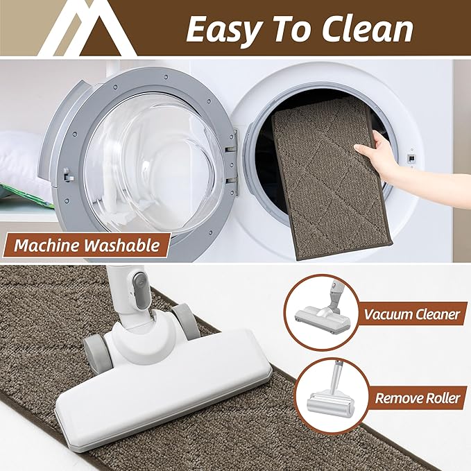 COSY HOMEER Stair Treads for Wooden Steps 9"x28" Washable Indoor Carpet Stair Treads Non Slip Soft Polyester Stair Carpet Tread Reusable Stair Runner Rugs for Kids, Elders,Pets,Light Brown,10pcs