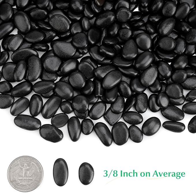 Mr. Fireglass 5 lbs Black Pebbles, 3/8" Natural Decorative Polished River Rocks Aquarium Gravel for Indoor Plants, Vases, Succulents and Outdoor Garden Landscaping