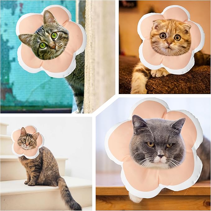 Cat Cone Collar Soft, Waterproof Cats Cones to Stop Licking After Surgery, Adjustable Soft Elizabeth Cats Collars for Wound Healing, Flower Shape Cat Recovery Collar (Pastel Orange, Medium)