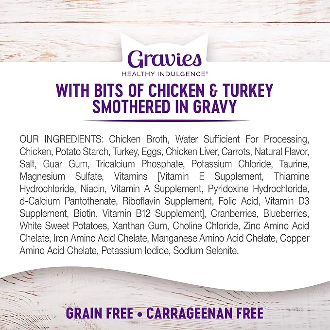 Wellness Healthly Indulgence Gravy Adult Wet Cat Food, Natural, Protein-Rich, Grain Free, 3 Ounce Pouch, 24 Pack, (Chicken & Turkey)
