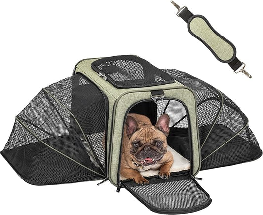 Petsfit Expandable Cat Carrier Dog Carrier, Soft-Sided Portable Pet Travel Carrier, Removable Soft Plush mat and Pockets, Locking Safety Zippers, 19x12x12 Inches