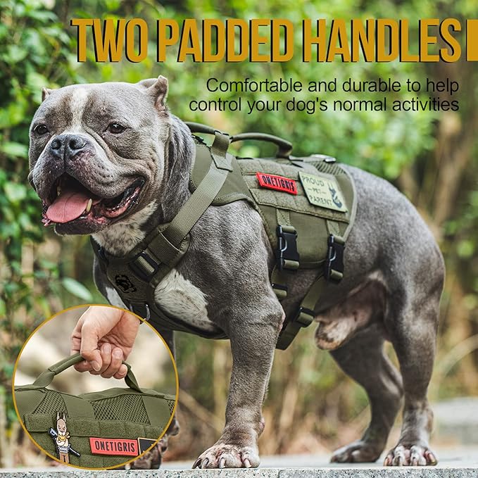 OneTigris Tactical Dog Harness for Small Dogs, No Pull Small Dog Vest Harness Breathable Military Dogs Molle Vests with Handles, Harness for Walking Hiking Training (Green, XS)